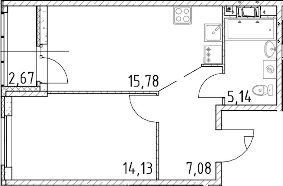 1-комнатная квартира 42.14 м², 13/17 эт., ЖК «Город Первых»